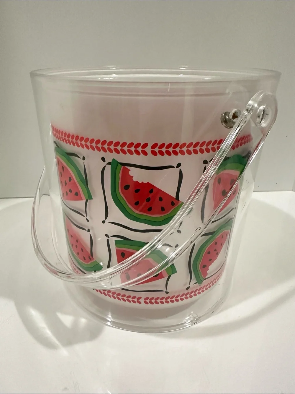 Vintage Clear Ice Bucket Barware 1989 Watermelon Summer Party 7” Acrylic Read!
